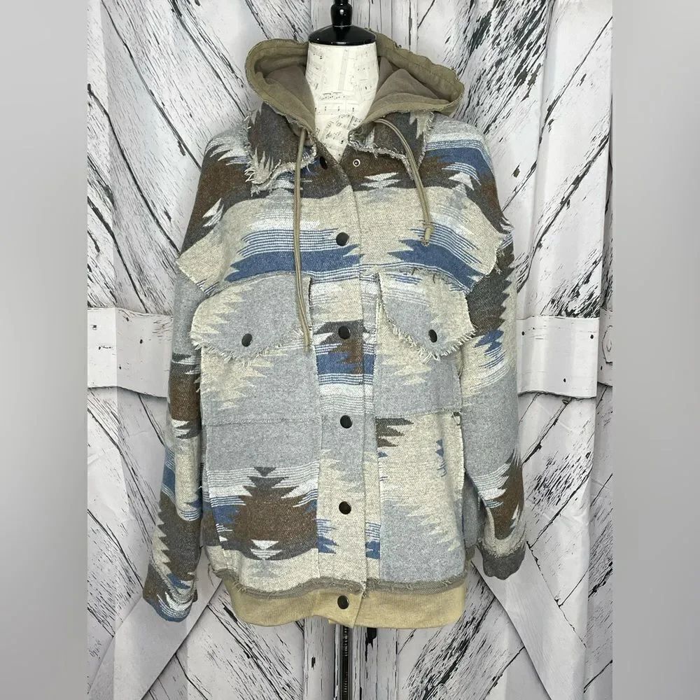 POL Aztec Shacket Coat Jacket Hooded L